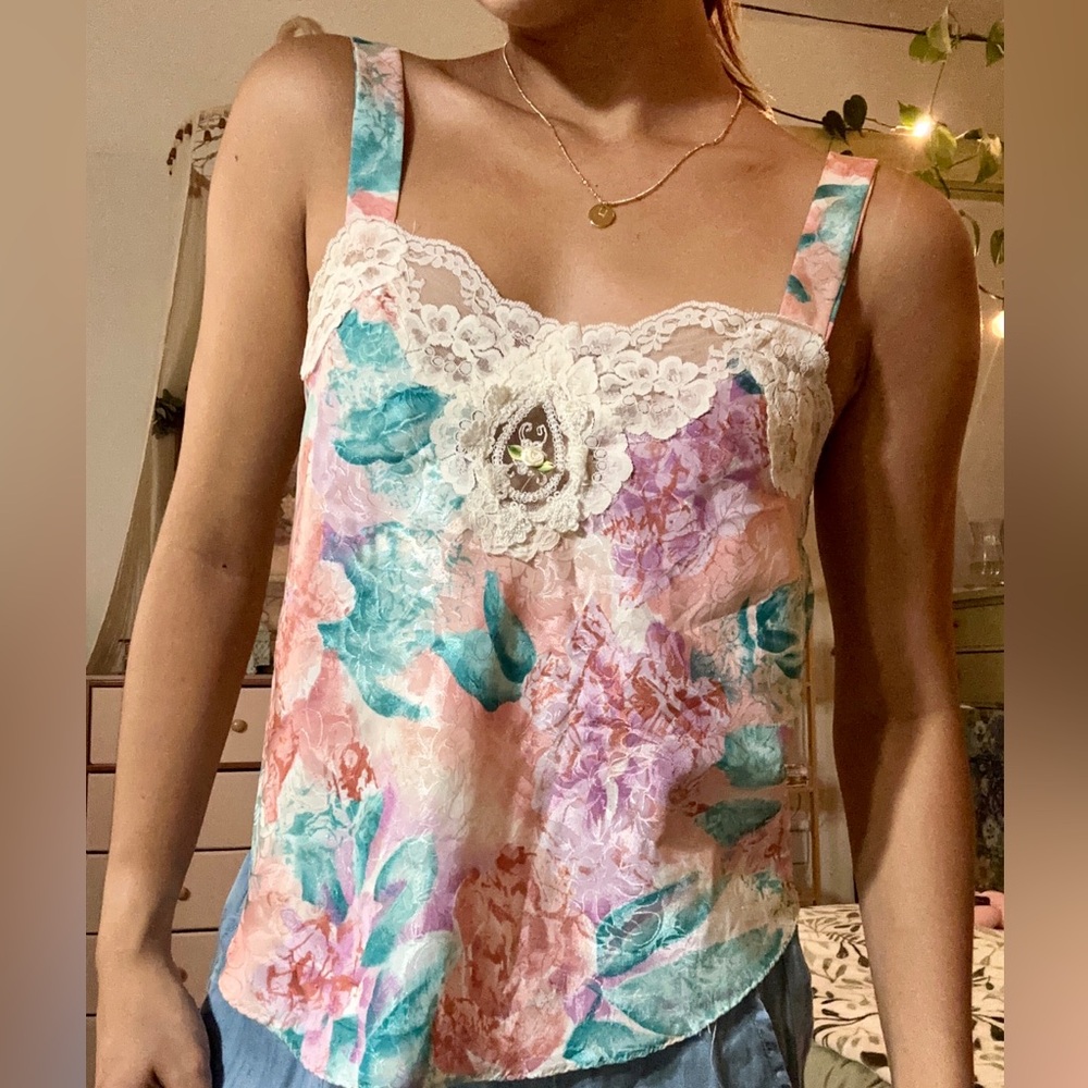Floral Lace Trim Camisole with Embroidered Detail